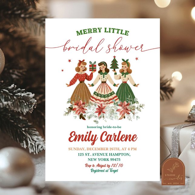 Invitación Navidades Retro Floral Merry Little Bridal Shower (Subido por el creador)