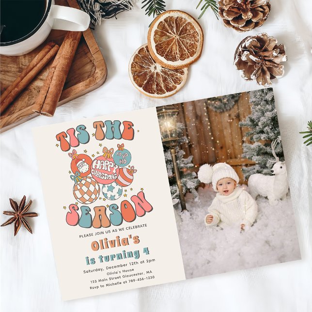 Invitación Navidades retro foto de cumpleaños de Santa Festiv (Subido por el creador)