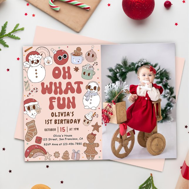 Invitación Navidades retro Hippie Santa Foto de cumpleaños 1 (Subido por el creador)