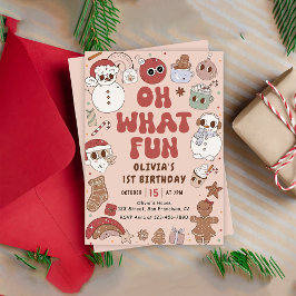 Invitación Navidades retro Hippie Santa Primer Cumpleaños