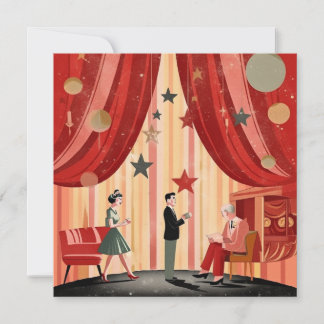 Invitación Navidades retro ilustracion con personas