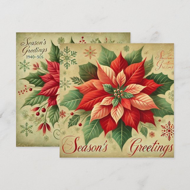 Invitación Navidades retro impresos Poinsettia Scrapbook (Anverso / Reverso)