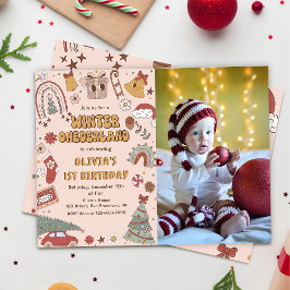 Invitación Navidades retro invierno foto de cumpleaños de One