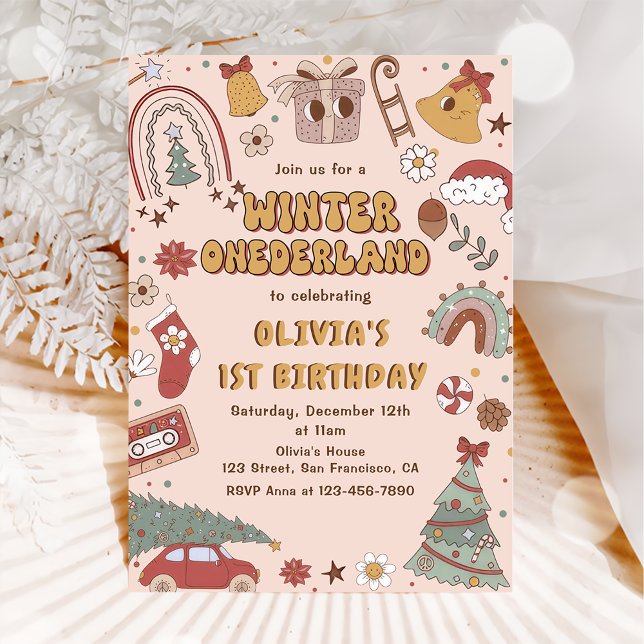 Invitación Navidades Retro Invierno Primer Cumpleaños de Oned (Subido por el creador)