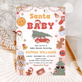 Invitación Navidades Retro Rosa Santa Bebé Baby Shower
