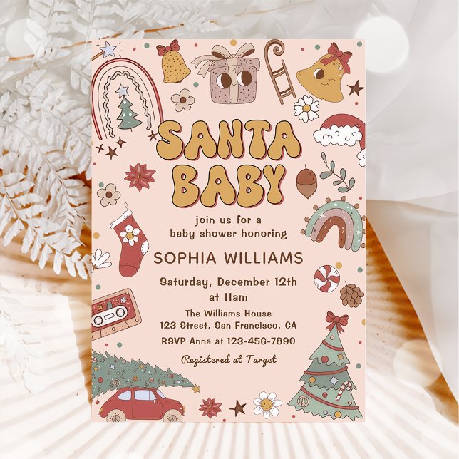 Invitación Navidades Retro Rosa Santa Bebé Baby Shower (Subido por el creador)
