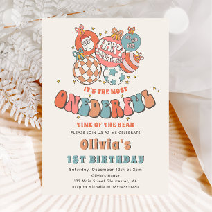 Invitación Navidades Retro Santa ONE Primer Cumpleaños maravi