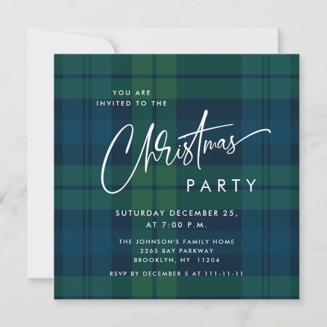 Invitación Navidades retro Tartán plantado fiesta navideña si (Anverso)