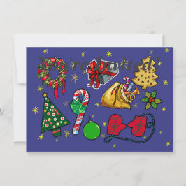 Invitación Navidades retro Vintage color azul rojo verde