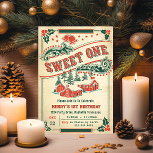 Invitación Navidades Retro Vintage Sweet One Birday Party