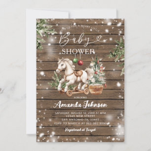 Invitación Navidades rodando a caballo Rustic Wood Baby Showe