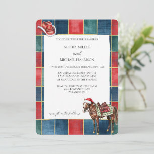 Invitación Navidades Rojo Verde Azul Cowboy Boda de caballos