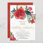 Invitación Navidades rojo verde floral bayas de cumpleaños<br><div class="desc">Para una personalización más avanzada de este diseño,  simplemente seleccione el botón "Personalizar" arriba!</div>