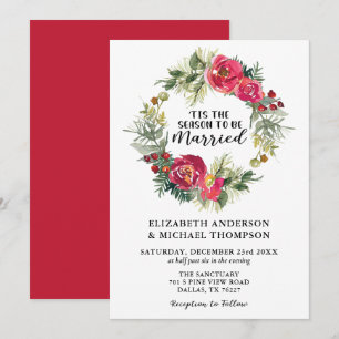Invitación Navidades rojos acuarela Floral Wreath Boda