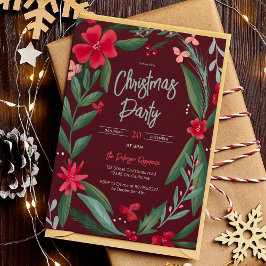 Invitación Navidades rojos de estampado floral verde rojo