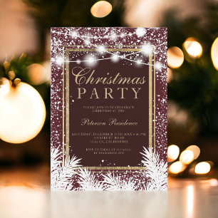 Invitación Navidades rojos de nieve ruidosos luces de cuerda