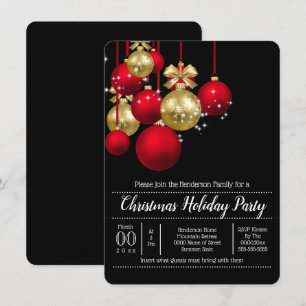 Invitación Navidades rojos dorados baubles fiesta de moda
