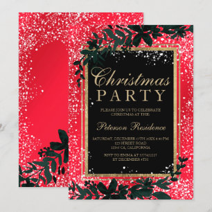 Invitación navidades rojos elegantes de la hoja de la tipogra