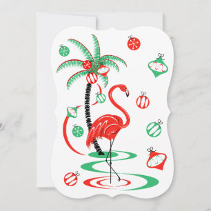 Invitación Navidades rojos Flamingo Baubles soporte vertical