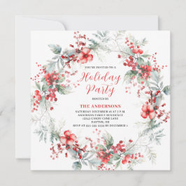 Invitación Navidades rojos Floral Wreath Fiesta