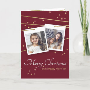 Invitación Navidades rojos Foto Saludo Líneas Geométricas de 