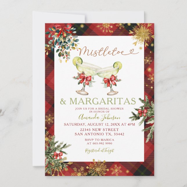 Invitación Navidades rojos Mistletoe y Margaritas Ducha de no (Anverso)