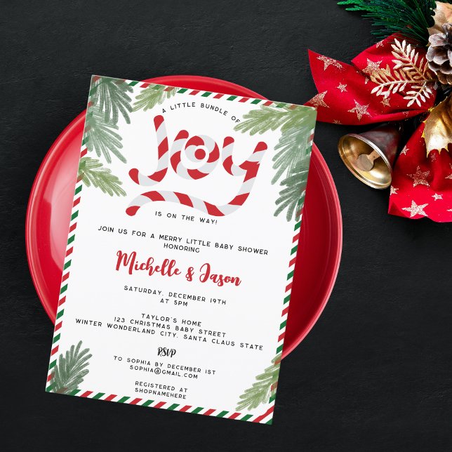 Invitación Navidades rojos modernos Candy Cane Joy Baby Showe (Subido por el creador)
