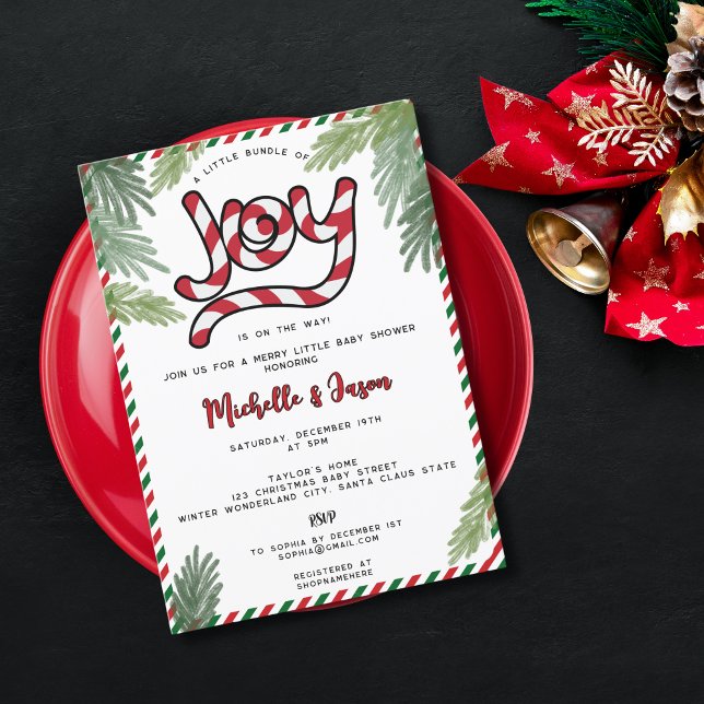 Invitación Navidades rojos modernos Candy Cane Joy Baby Showe (Subido por el creador)
