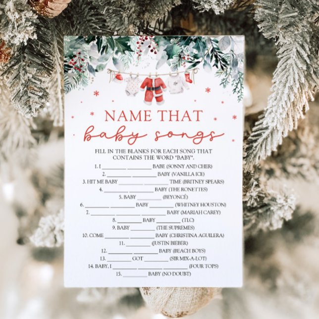Invitación Navidades rojos nombran a ese bebé canción de Baby (Watercolor Cute Red Christmas Santa Name That Baby Song Baby Shower Game)