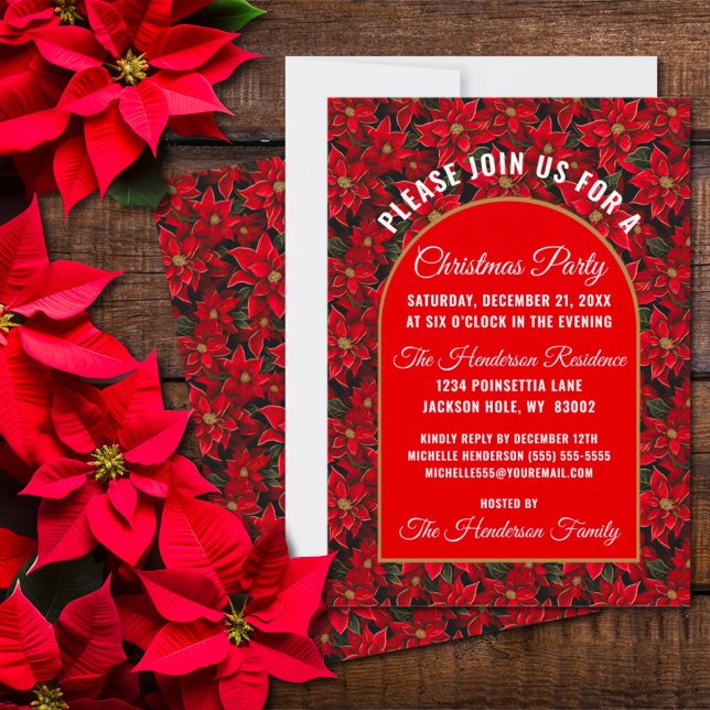 Invitación Navidades rojos Poinsettia Floral (Subido por el creador)