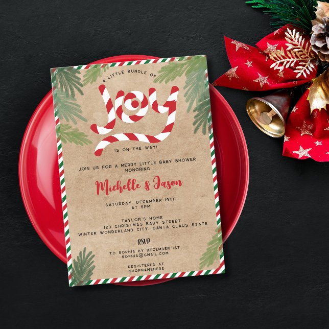 Invitación Navidades rojos rusos Candy Cane Joy Baby Shower (Subido por el creador)