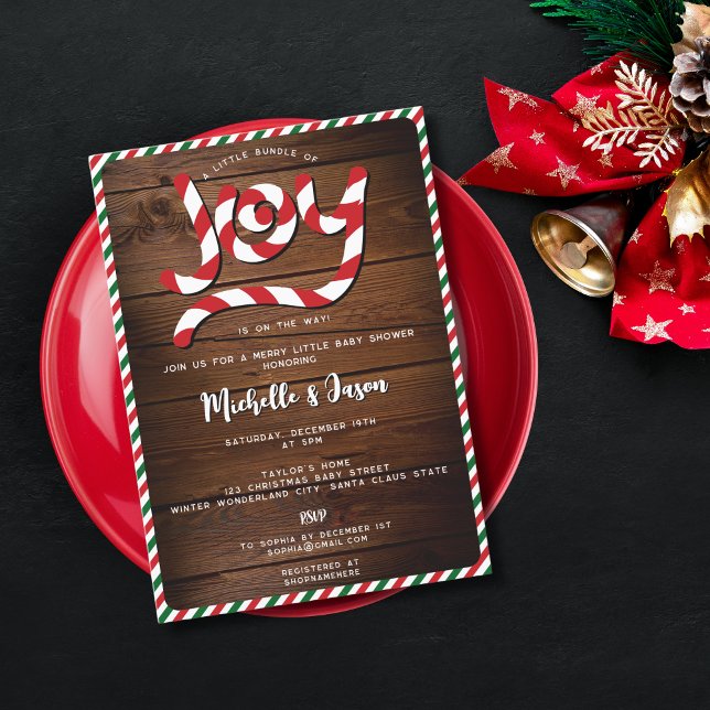 Invitación Navidades rojos rusos Candy Cane Joy Baby Shower (Subido por el creador)