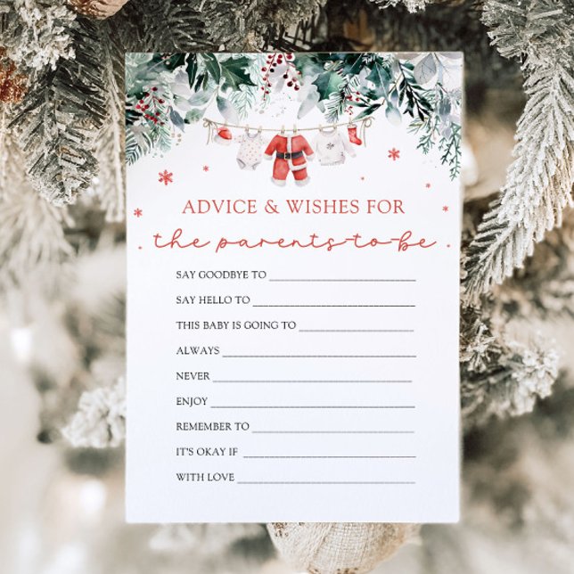 Invitación Navidades rojos Santa Baby Shower Consejos y deseo (Watercolor Red Christmas Santa Baby Shower Advice and Wishes)