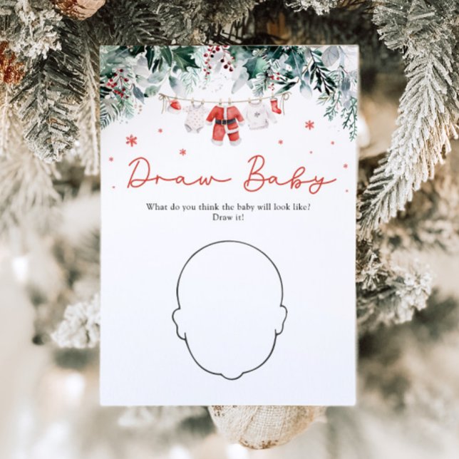 Invitación Navidades rojos Santa Baby Shower Dibuja juego par (Watercolor Red Christmas Santa Baby Shower Draw Baby Game)
