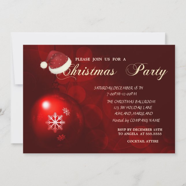 Invitación Navidades rojos, Santa Hat, Navidades de la compañ (Anverso)