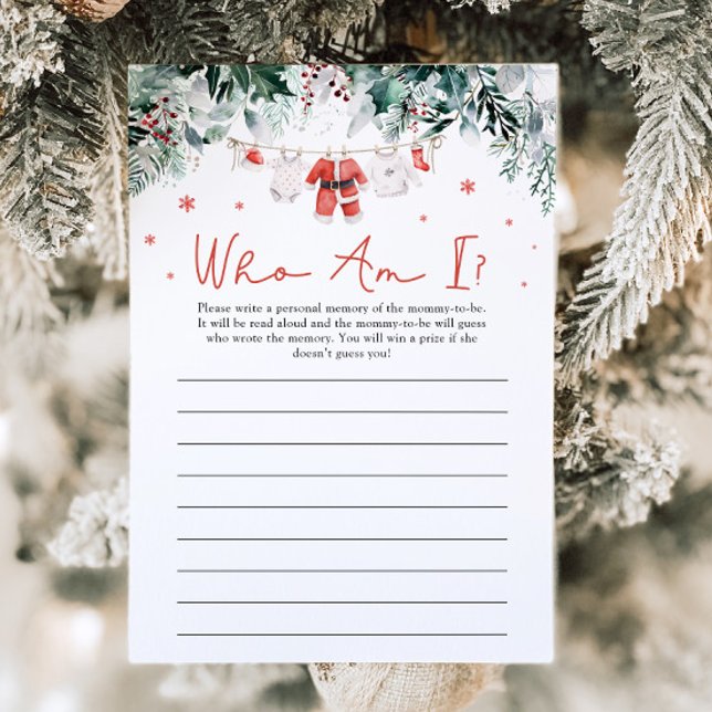 Invitación Navidades rojos Santa Quién Soy El Juego De Baby S (Watercolor Red Christmas Santa Who Am I Baby Shower Game)