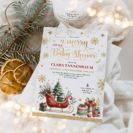 Invitación Navidades rojos Sleigh | Un Baby Shower Feliz