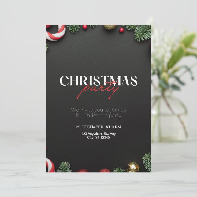 Invitación Navidades rojos verdes invitan a Navidades Fiesta (Anverso de pie)