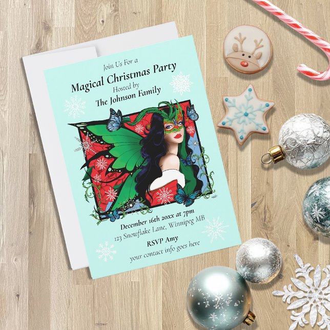 Invitación Navidades rojos verdes solsticio hadas (Subido por el creador)