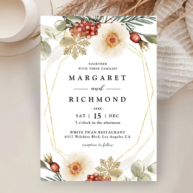 Invitación Navidades rojos verdes y dorados celebran una boda (Subido por el creador)