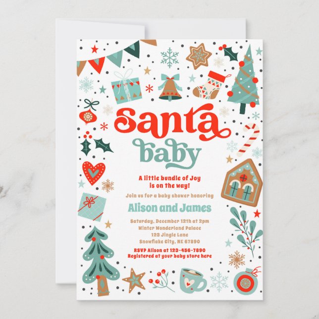 Invitación Navidades Rojos Y Azules De Santa Bebé Baby Shower (Anverso)