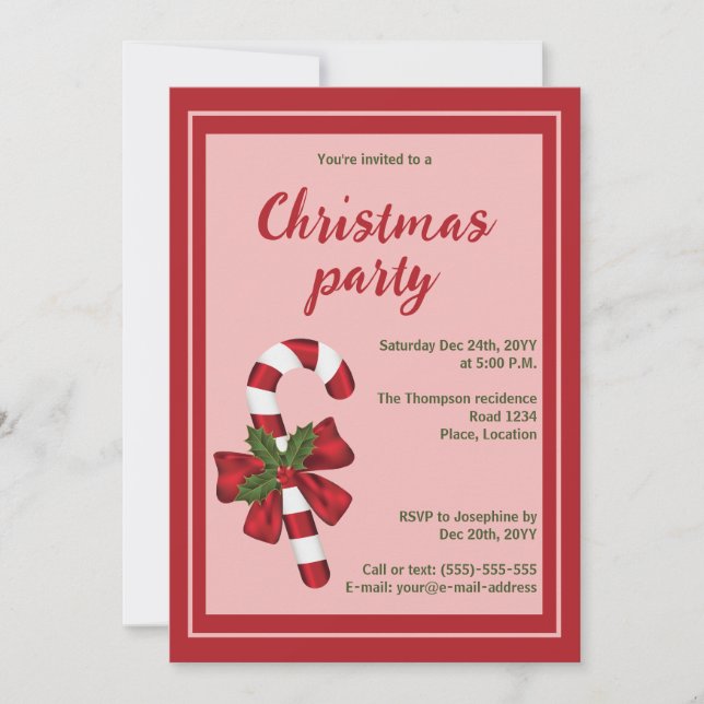 Invitación Navidades Rojos Y Blancos Candy Cane Holiday Party (Anverso)