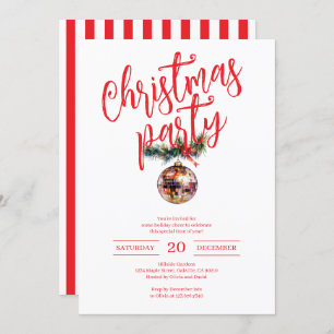 Invitación Navidades rojos y blancos Fiesta Disco Ball