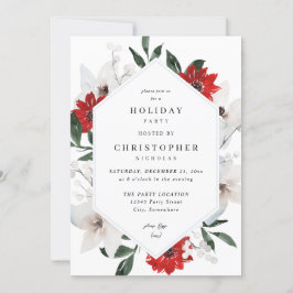 Invitación Navidades rojos y blancos o Fiesta floral de vacac
