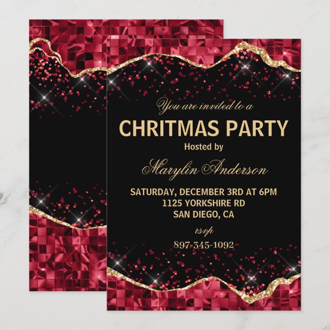 INVITACIÓN NAVIDADES ROJOS Y ORO PERSONALIZADO DE LÁGRIMAS DE (Anverso / Reverso)