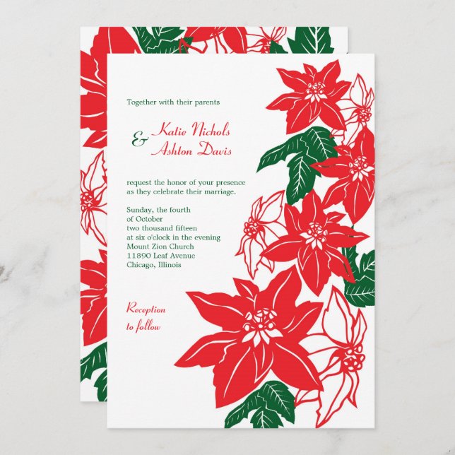 Invitación Navidades rojos y verdes Boda de vacaciones de Poi (Anverso / Reverso)
