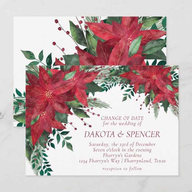 Invitación Navidades rojos y verdes de Poinsettia Boda de flo (Anverso / Reverso)