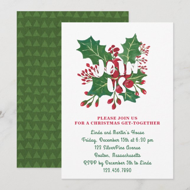 Invitación Navidades rojos y verdes se unen a Fiesta estadoun (Anverso / Reverso)