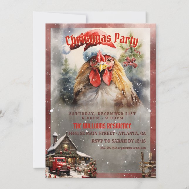 Invitación Navidades Rooster Watercolor (Anverso)