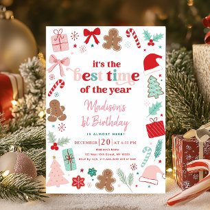 Invitación Navidades Rosa chicas Mejor Momento De Cumpleaños 